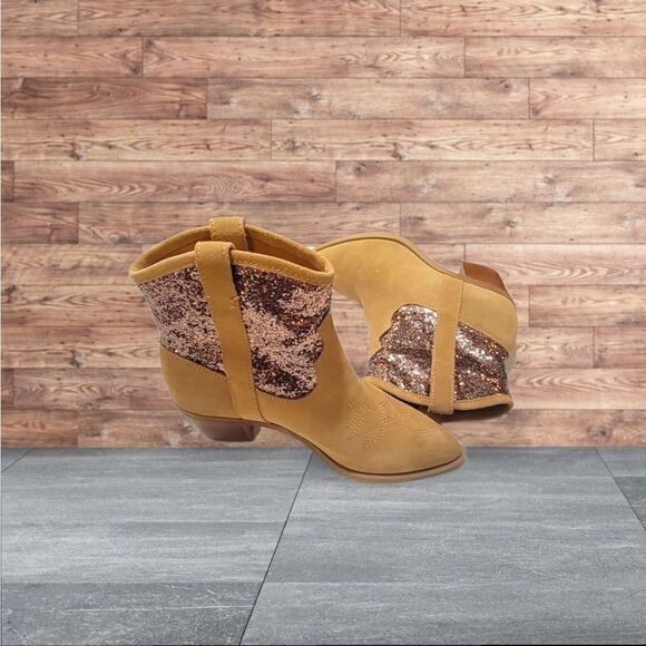 New DOLCE VITA Shreya Glitter Suede Cowboy Boots SZ 7 - Picture 3 of 8